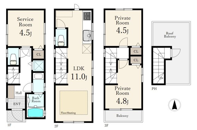 荒川区東日暮里6丁目 限定1区画の参考プラン|建物参考プラン
～建物ボリュームの参考にされてください～
建物面積63.94m2
建物参考価格2200万円(税込)