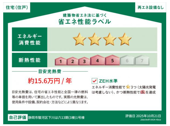 売新築戸建　静岡市駿河区下川原６丁目の省エネ性能ラベル