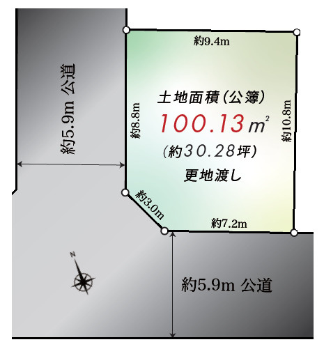 板橋区桜川2丁目　南西×北西角地　限定1区画の土地図