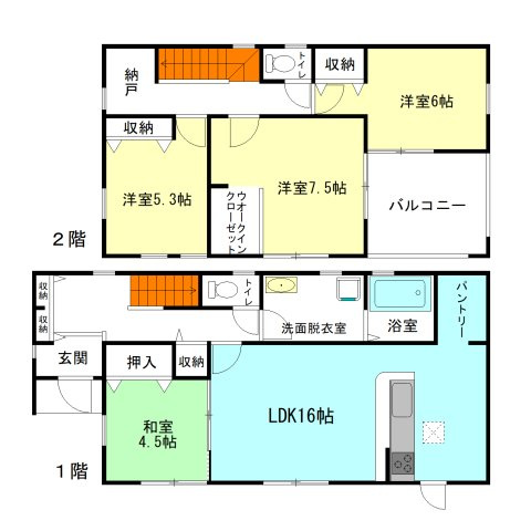 【間取り】 | リーブルガーデン.S高崎市第5寺尾町ー① | 暖かな全居室南向きの4LDK間取り！
キッチンには便利なパントリー収納付き！
書斎やフリースペースなど用途多彩な納戸完備！