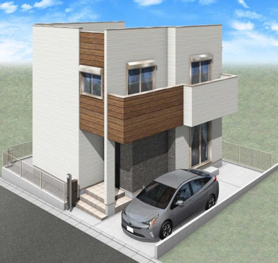 【外観パース】 | ◆上菅田町　新築一戸建て◆ | ◆堂々たる趣ながら、主張し過ぎずどこか余裕を感じさせるシャープなフォルムで佇む邸宅は、晴天の空と照らし合わせる事で、本来あるべき完成形の姿を見せてくれます。