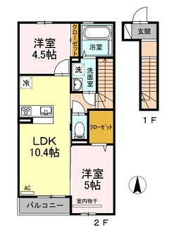 広島市安佐北区口田南２丁目のアパートの間取り