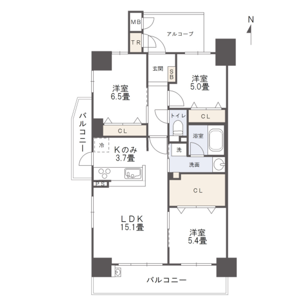 アルファスマート総社駅南の間取り|3LDK、専有面積74.58㎡、バルコニー面積14.22㎡