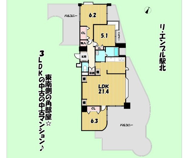 藤枝市　駅前２丁目　３LDK 中古マンションの間取り