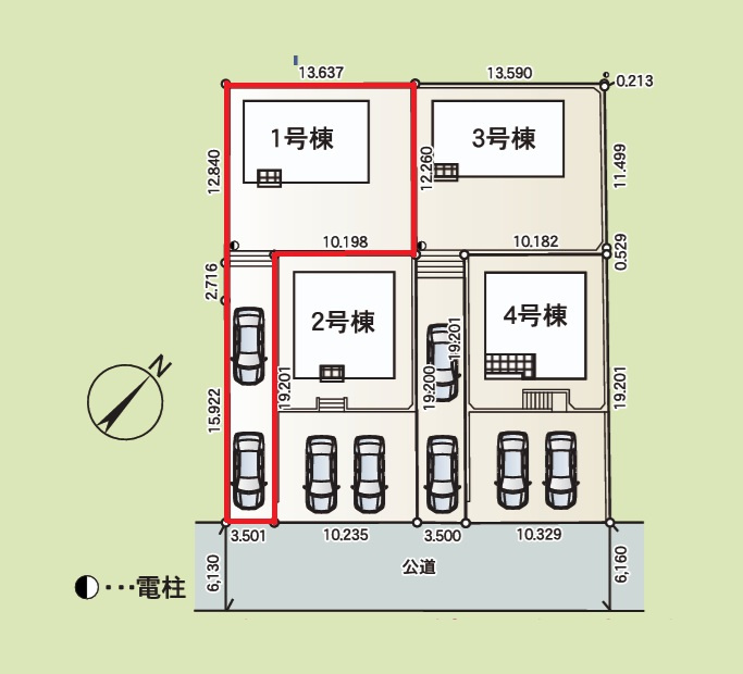 Cradlegarden　 日立市久慈町　第25　1の区画図|1.3号棟は縦列駐車となります。気になる他の物件と合わせての現地ご案内も可能です。お気軽にお問い合わせください。