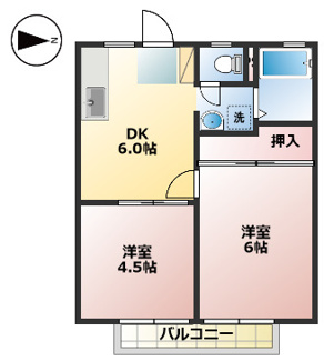 【間取り】 | サンシティあけぼの | 2ＤＫ