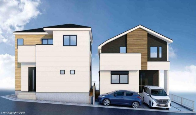横浜市磯子区森が丘1丁目 新築戸建て【仲介手数料無料】カースペース2台の外観パース