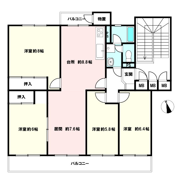 中古マンション　サニーパークハイツ成田　２号棟の間取り
