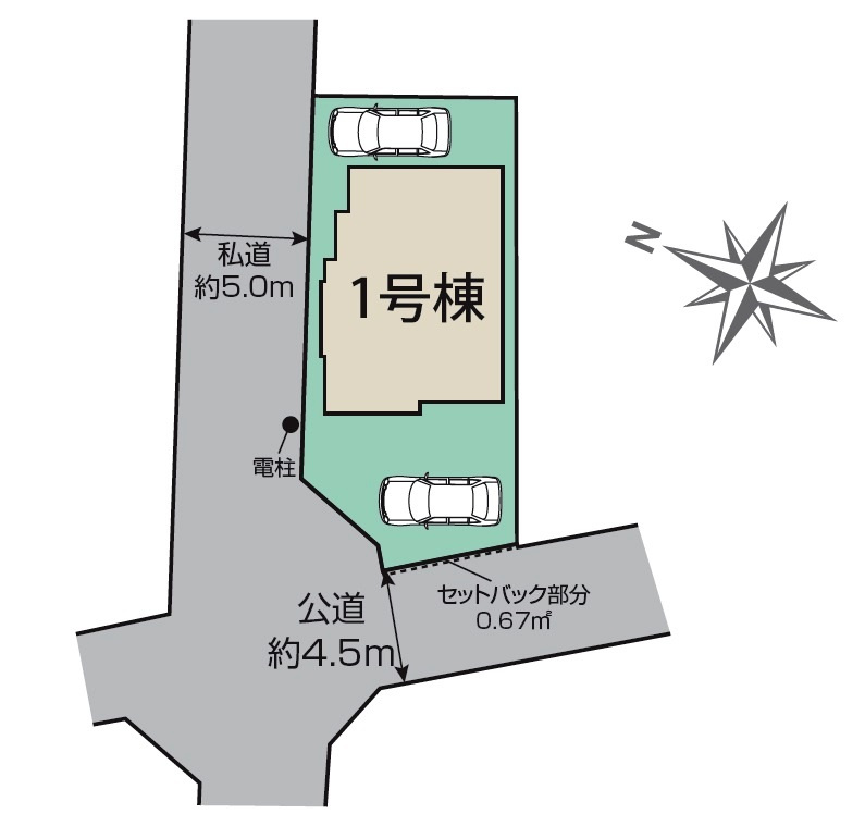 東村山市廻田町1丁目・全1棟　新築一戸建の区画図|北西角地・土地面積145.71平米（約44.07坪）