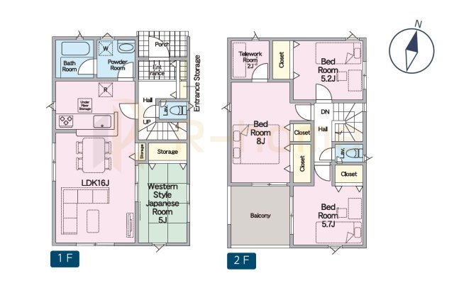 水戸市渡里町第5　新築戸建て　2号棟の間取り|4LDK＋テレワークルーム、土地面積236.43m2、建物面積95.98m2