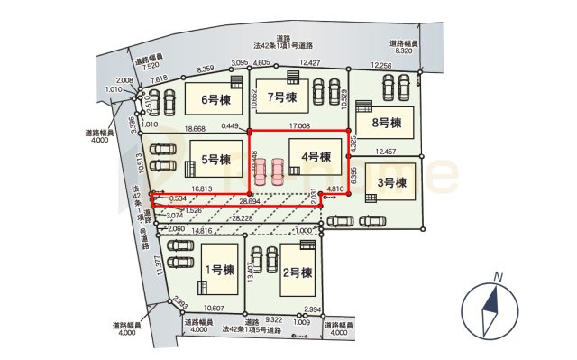 水戸市渡里町第5　新築戸建て　4号棟の区画図|大きなお買い物だからこそ、メリット・デメリットを伝えさせて頂きます。
R-homeにお任せください♪