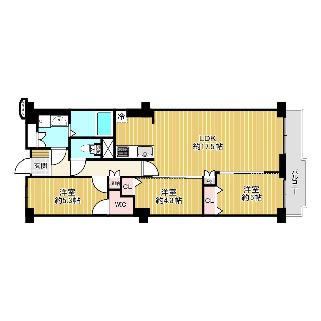 寝屋川コーポラスの間取り|3LDK+WIC付きです。荷物の多い方にも安心のしっかり収納できるウォークインクローゼットです。