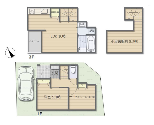 【間取り】 | ～インフィーア Vol. 73　新座市栄１丁目　ブランド新築戸建て～ | 固定階段で昇り降りできる小屋裏収納で荷物運びも安心！