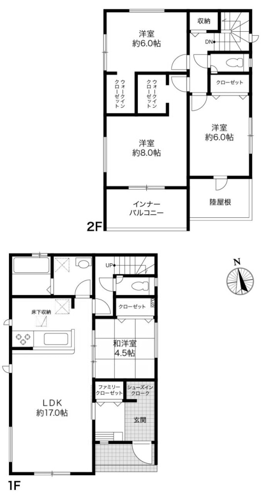 高知市瀬戸東町3丁目 -6期3棟1-新築戸建ての間取り|全居室収納や床下収納を要所に配置し、生活空間を最大限広く使えるよう配慮された間取りです。プライベート空間と共有スペースのバランスが良く、家族の繋がりを感じつつ個人の時間も大切にできる工夫です。