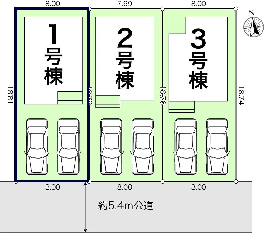 高知市瀬戸東町3丁目 -6期3棟1-新築戸建ての土地図|１号棟