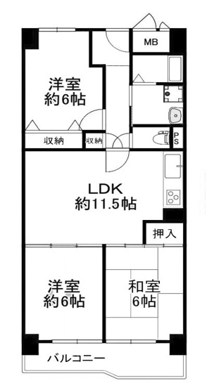 【間取り】 | 桂川ハイツ5号館 | 専有面積68.75㎡
