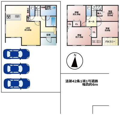 【区画図】 | 神戸市西区池上四丁目　新築戸建 | 並列3台駐車可能♪※車種による
南側に広々としたスペースがあり多目的に使えます♪