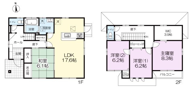 【間取り】 | 久留米市宮ノ陣４丁目 中古戸建 | オーソドックスで使いやすい４ＬＤＫ 117平米の間取りです。主寝室はゆったり８帖、収納豊富でお部屋もすっきり片付きます。カウンターキッチンは小さなお子様を見守りながら家事ができて安心です♪