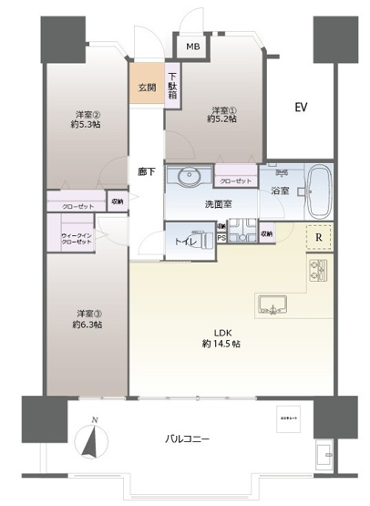 【間取り】 | エイルマンション清水 | 11月にリフォーム完了しています。各居室ゆったりとしたスペースがあり、収納も充実しています