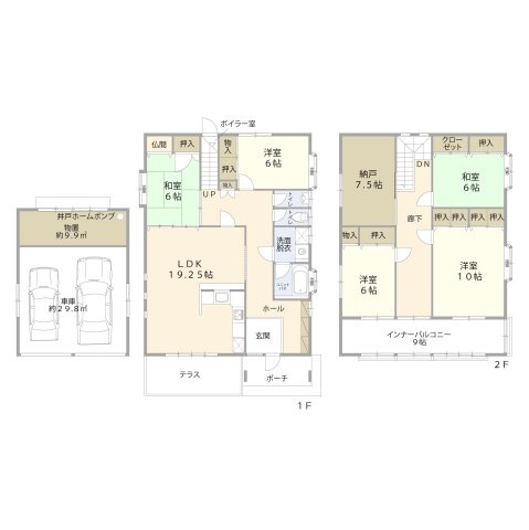 【間取り】 | 車庫付き既存住宅　南陽市宮内 | 5LDK＋S、価格1250万円、土地面積 479.74㎡(145.12坪）、建物面積 178.86㎡
(54.1坪)