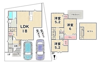 【参考プラン】 | 右京区常盤下田町　建築条件なし | 《参考プラン》建物価格：1898万円　延床面積：83.24平米（1F:44.55平米　2F:38.69平米）