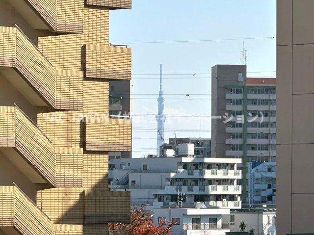 赤羽神谷サンハイツの展望|バルコニーから東京スカイツリーが望める好ロケーション！5階という丁度よい高さから望む街の景色に心癒されます。