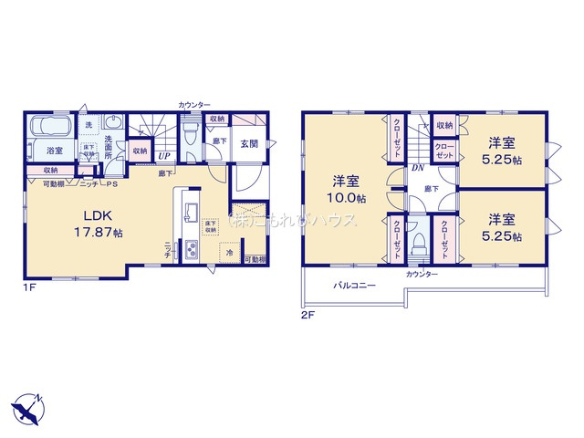 北本市二ツ家4丁目　新築一戸建て　ブルーミングガーデン　01の間取り|北本市二ツ家4丁目　新築一戸建て　ブルーミングガーデン　01、3LDK、土地面積100.43m2、建物面積94.19m2