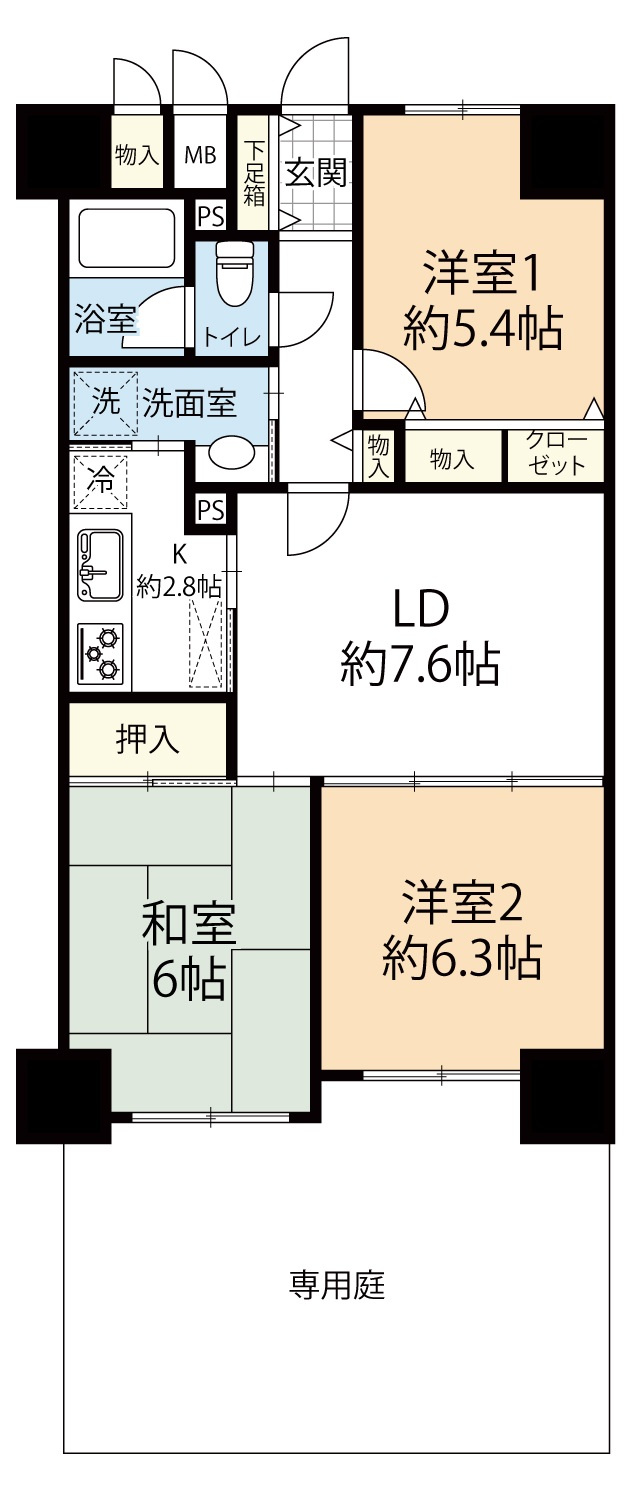 エクセランス大久保Ⅰ番館　1階の間取り|3LDKです。