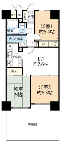 【間取り】 | エクセランス大久保Ⅰ番館　1階 | 3LDKです。