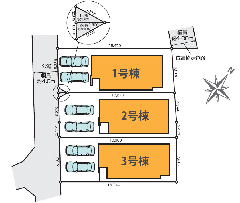 新築一戸建て　川越市南大塚 全3棟の区画図
