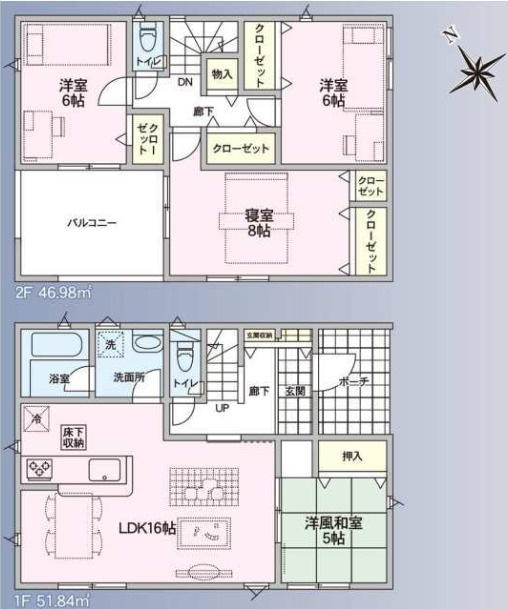 鴻巣市箕田　第9　新築一戸建て　クレイドルガーデン　01の間取り|鴻巣市箕田　第9　新築一戸建て　クレイドルガーデン　01、4LDK、土地面積143.28m2、建物面積98.82m2
