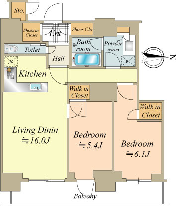 東向き。専有面積70.15㎡。対面式キッチン。ウォークインクローゼット・シューズインクローク２ヶ所、トランクルーム付。
