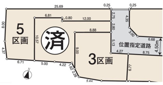 【土地図】 | 【仲介手数料無料！！】日野市日野　建築条件なし売地（全5区画）5区画　3580万円 | 1区画土地図