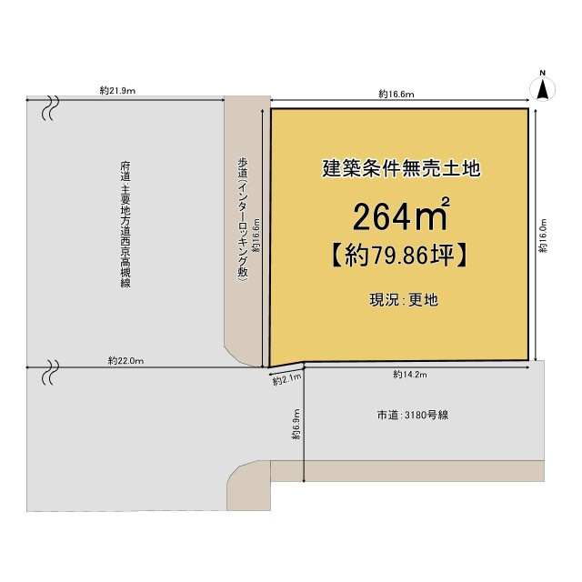 長岡京市今里庄ノ渕の土地図|南西角地で、開放感と採光・通風良好です(^^)/