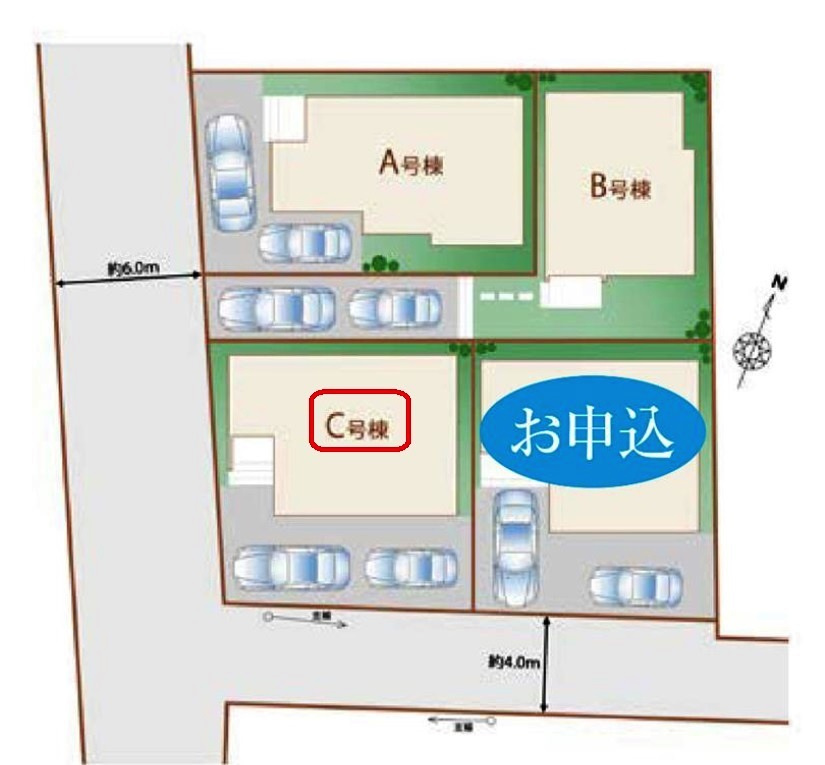 東村山市秋津町3丁目・全4棟　新築一戸建　C号棟　の区画図|【全4棟・A号棟】整形地・土地面積110.01平米（約33.27坪）