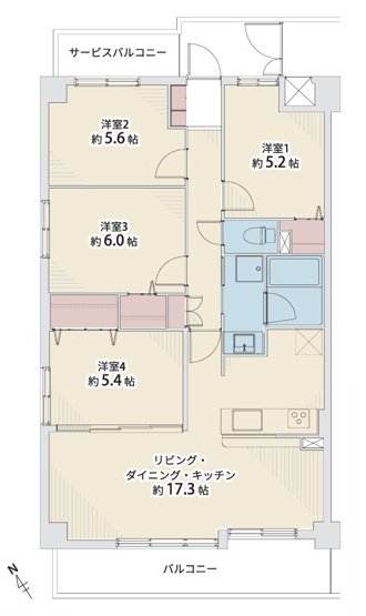 【間取り】 | 西田辺グリーンマンション | 三方角住戸！4LDK！給排水管含む、水廻り設備一新！省エネ仕様のフルリノベーション済み物件！全窓に内窓付き☆設備充実☆照明器具付き☆安心のアフターサービス保証付き☆両面バルコニー、玄関ポーチ付きです☆