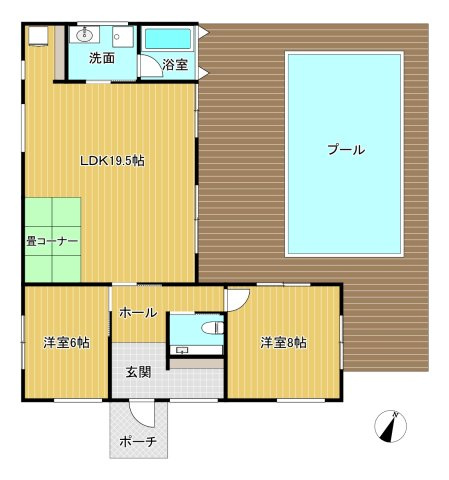 自然の中にある癒しのリゾート空間の間取り|平屋で使いやすい間取り