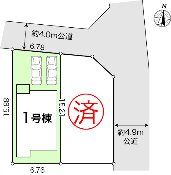 高知市鴨部2棟　1号棟の区画図