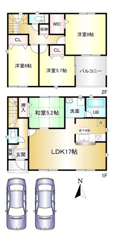 奈良市押熊町　第3期全２棟の間取り|4LDK　土地面積：218.80ｍ2　建物面積：98.81ｍ2　駐車２台可
