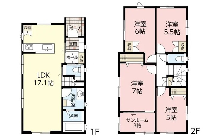 広島市西区井口台1丁目　新築一戸建て(全2棟)の間取り