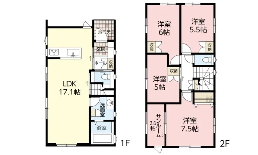 広島市西区井口台1丁目　新築一戸建て(全2棟)の間取り
