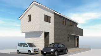 【外観パース】 | 【仲介手数料無料！！】日野市大坂上3丁目　新築戸建て（全2棟）1号棟　5590万円 | 本パースは、イメージ図につき、風景、建物、植栽などについては施工後の現物との差異が生じます
つきまして本パースによって生じたいかなる損害については一切責任を負いません