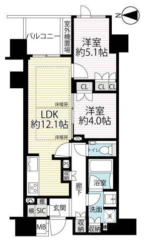 駅徒歩３分の駅近☆７階につき眺望良好☆リビング床暖房付２ＬＤＫ☆クラッシィハウス御池柳馬場の間取り