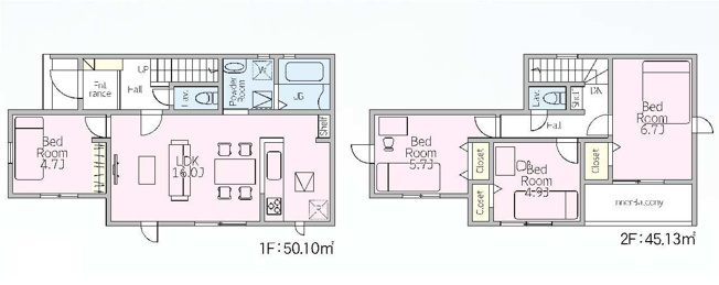 【間取り】 | 新築　前橋市六供町一丁目25-1期　LIGNAGE　１号棟 | 建物面積95.23㎡　全居室南向き♪各部屋収納付きで便利です！日当たりの良いバルコニーはお洗濯物もよく乾きそうです◎
						
