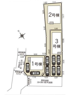 【区画図】 | 中央区田名  1号棟 第145 | 1号棟　角地　南西側約5ｍ・北西側約4ｍ～約5ｍ各公道　駐車2台（車種によります）　敷地面積30.8坪