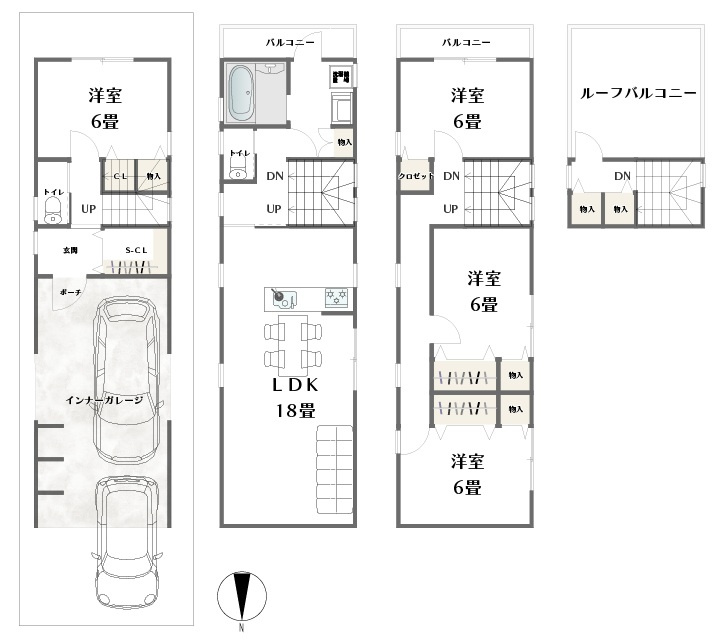 サン・タウン北岸和田3丁目の土地図＋建物プラン例|間取りは相談しながら自由に計画可能
