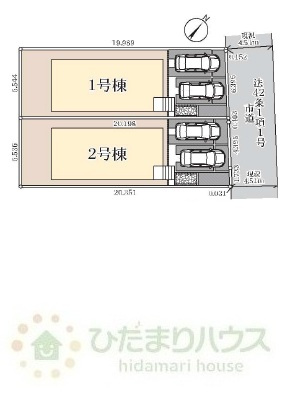 野田市山崎4期　新築戸建　2号棟の区画図|北東側4.5ｍ公道