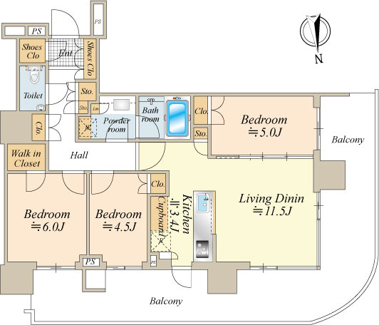 開放感溢れる「北西角部屋」 72.76㎡ 3LDK
陽光と眺望を享受する、ゆとりのタワーライフ