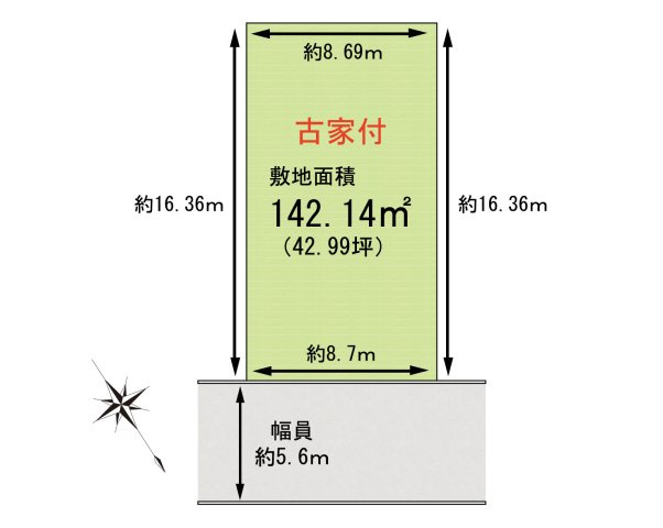 岸和田市上野町西　古家付き土地の区画図