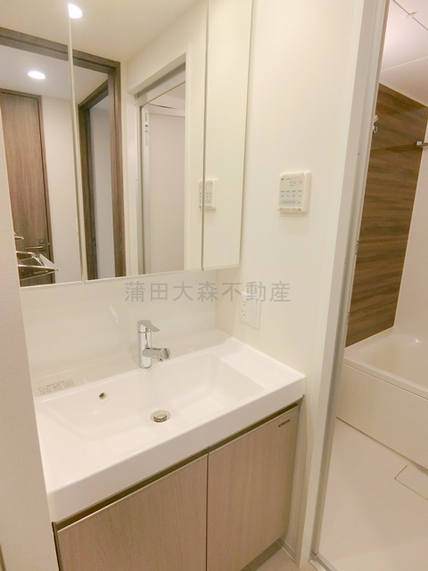 プレディアコート大森山王プレディアコートオオモリサンノウの洗面所|洗面脱衣所　3面鏡の独立洗面台　鏡の中収納スペース付き